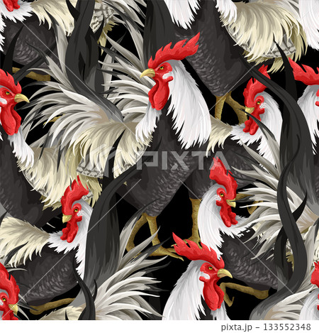 Seamless pattern with roosters. Vector 133552348