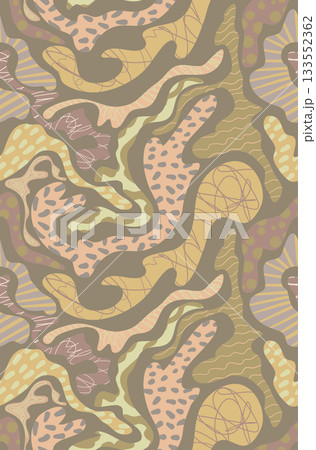 Abstract earthtone organic shapes vector seamless pattern with soft muted modern design elements 133552362