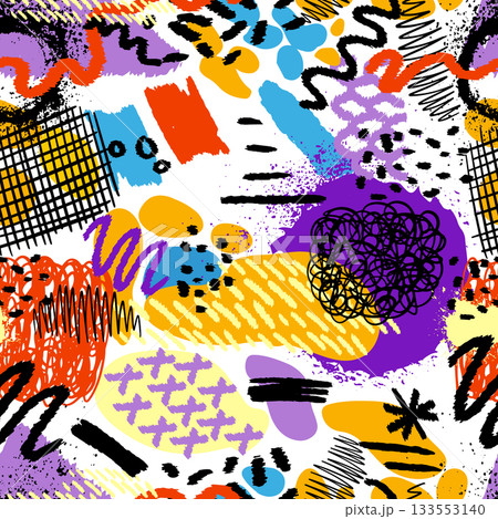 Fun colorful line doodle seamless pattern. Creative abstract art background. Fun colorful line doodle seamless pattern. Creative abstract art background. 133553140