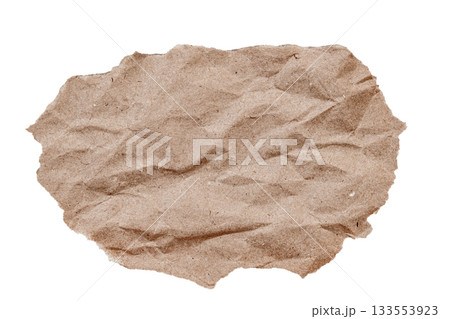 Uniform close-up of crumpled brown kraft paper, deep folds and natural structure. Paper wrinkles and patterns highlight organic surface. Copy space Uniform close-up of crumpled brown kraft paper, deep folds and natural structure. Paper wrinkles and patterns highlight organic surface. Copy space 133553923