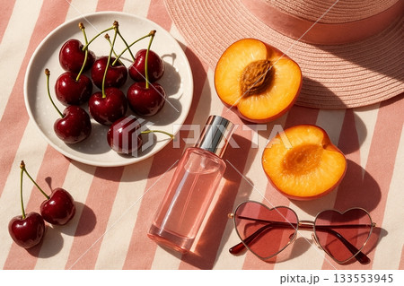 Summer Fruit Aesthetic Flatlay With Perfume 133553945