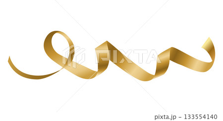 Decorative gold ribbon isolated on white background. Christmas and new year holiday decoration. Vector illustration 133554140