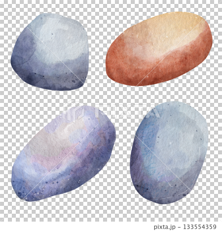 Watercolor set of illustrations smooth gray and orange stones and rocks. Hand drawn natural mineral collection on white background. Organic earthy elements for zen garden and minimalist design Watercolor set of illustrations smooth gray and orange stones and rocks. Hand drawn natural mineral collection on white background. Organic earthy elements for zen garden and minimalist design 133554359