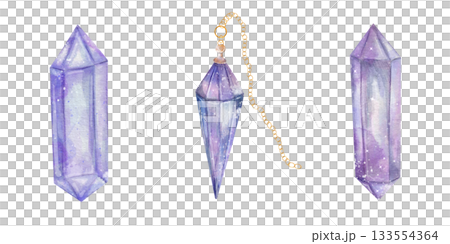 Watercolor set of purple crystals for fortune telling and mystical rituals. Hand drawn magical illustration amethyst. Spiritual tool for witchcraft, divination, and energy healing on white background Watercolor set of purple crystals for fortune telling and mystical rituals. Hand drawn magical illustration amethyst. Spiritual tool for witchcraft, divination, and energy healing on white background 133554364