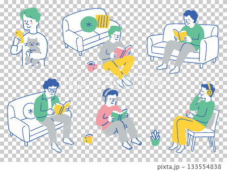 毎日の暮らしを楽しむ男性のセット_色 毎日の暮らしを楽しむ男性のセット_色 133554838