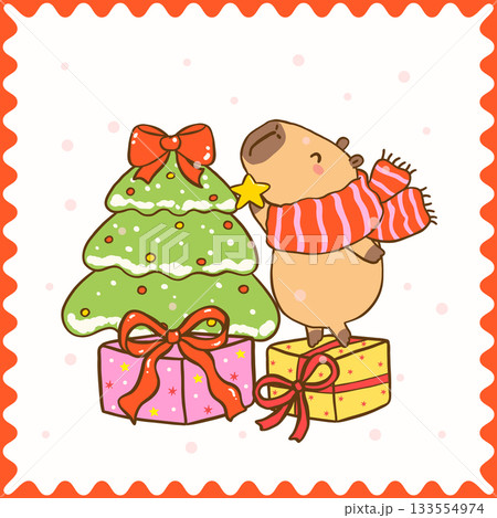 Kawaii Christmas Capybara Decorating Christmas Tree, cute vibrant hand drawn doodle Greeting Card Printable Kawaii Christmas Capybara Decorating Christmas Tree, cute vibrant hand drawn doodle Greeting Card Printable 133554974