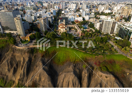 Aerial view of La Costa Verde and the Miraflores boardwalk in Lima Aerial view of La Costa Verde and the Miraflores boardwalk in Lima 133555019