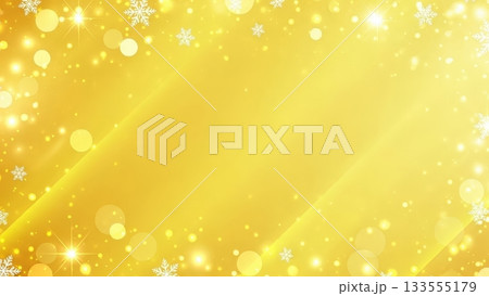 明るい黄色背景に白いキラキラと雪の結晶を散りばめた、華やかで年末セール向けのホリデー背景画像 133555179