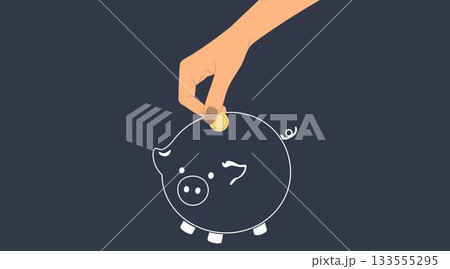hand putting coin into piggy bank 133555295