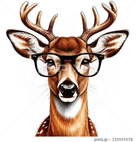 Deer with Glasses Smart Animal Portrait. 133555578