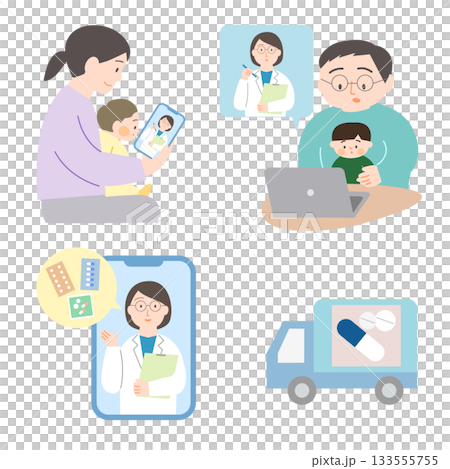 Children's online medical examination illustration set 133555755