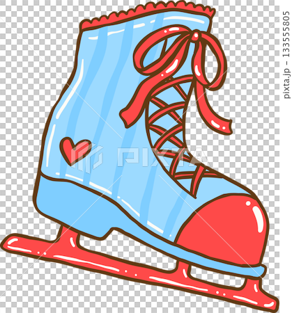 Coquette Winter Blue Ice Skate Shoe with Red Ribbon Bows Lace Cartoon Hand Drawn Coquette Winter Blue Ice Skate Shoe with Red Ribbon Bows Lace Cartoon Hand Drawn 133555805