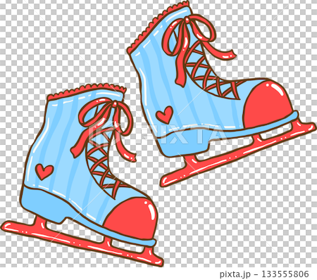 Coquette Winter Blue Ice Skates Shoes with Red Ribbon Bow Laces Cartoon Hand Drawn Coquette Winter Blue Ice Skates Shoes with Red Ribbon Bow Laces Cartoon Hand Drawn 133555806