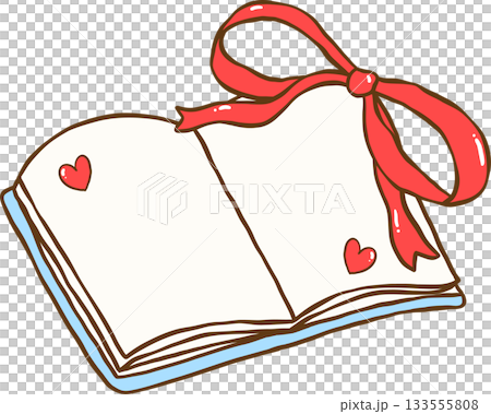 Preppy Open Book Empty pages with Red Ribbon Bows Cartoon Hand Drawn 133555808