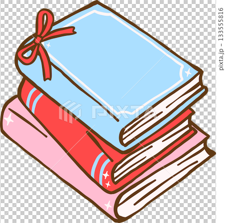 Preppy Open Stack Books with Red Ribbon Bow Cartoon Hand Drawn Preppy Open Stack Books with Red Ribbon Bow Cartoon Hand Drawn 133555816