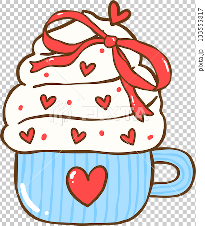 Preppy Cozy Winter Whipped Cream in Blue Mug with Red Ribbon Bows Cartoon Hand Drawn Preppy Cozy Winter Whipped Cream in Blue Mug with Red Ribbon Bows Cartoon Hand Drawn 133555817