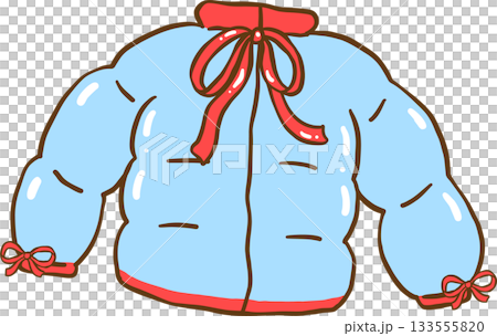 Coquette Cozy Winter Blue Puffer Jacket with Red Ribbon Bows Cartoon Hand Drawn 133555820