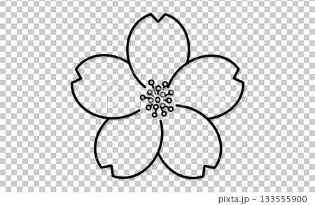 春の花・桜のモノクロイラストアイコン素材 133555900