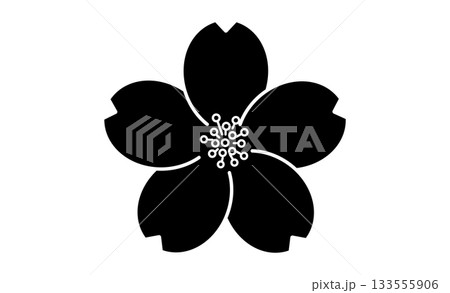 春の花・桜のモノクロイラストアイコン素材 133555906