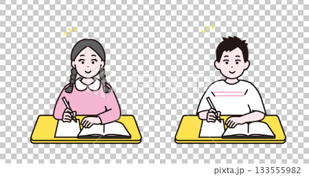 小學男孩和女孩學習的圖片插圖 小學男孩和女孩學習的圖片插圖 133555982