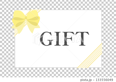 ギフトカード　リボン　黄色イエロー　白バック　ベクターpng 133556049