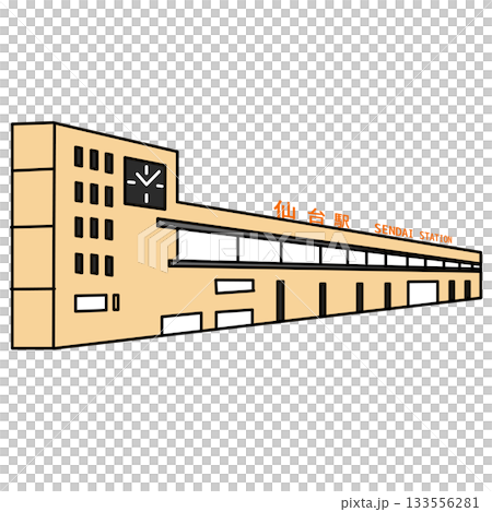 庫存插圖：仙台車站外觀輪廓圖 133556281