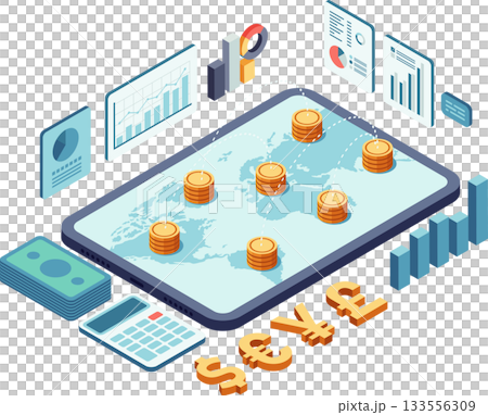 Isometric Global Currency Exchange and Financial Data Analysis 133556309