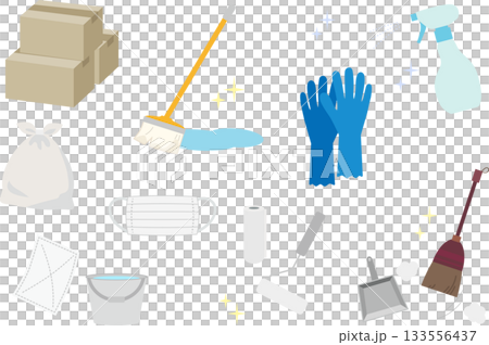 年末大掃除に使えるイラスト素材セット／整理整頓・掃除道具・生活用品 133556437