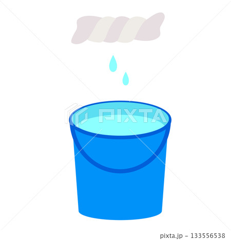 絞った雑巾と水が入ったバケツのイラスト 133556538