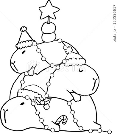 Kawaii Christmas Tree Capybara Stack up Outline Wearing Santa Hats Cartoon Doodle Hand Drawn Kawaii Christmas Tree Capybara Stack up Outline Wearing Santa Hats Cartoon Doodle Hand Drawn 133556617