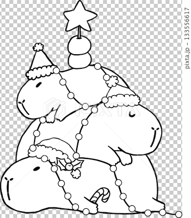 Kawaii Christmas Tree Capybara Stack up Outline Wearing Santa Hats Cartoon Doodle Hand Drawn Kawaii Christmas Tree Capybara Stack up Outline Wearing Santa Hats Cartoon Doodle Hand Drawn 133556617