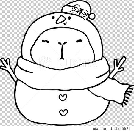 Kawaii Christmas Capybara Snowman Outline Wearing Scarf Cartoon Doodle Hand Drawn Kawaii Christmas Capybara Snowman Outline Wearing Scarf Cartoon Doodle Hand Drawn 133556621