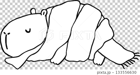 Kawaii Christmas Capybara Outline Sleeping wrapped with Scarf Cartoon Doodle Hand Drawn Kawaii Christmas Capybara Outline Sleeping wrapped with Scarf Cartoon Doodle Hand Drawn 133556630