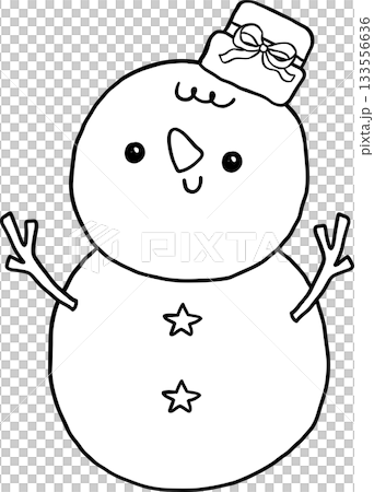 Kawaii Christmas Smiling Snowman wearing hat Outline Cartoon Doodle Hand Drawn 133556636