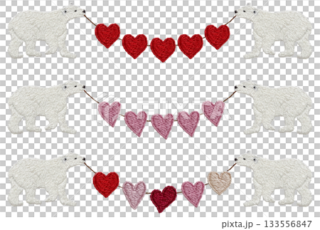 [Polar bear and heart garland set] Hand-embroidered illustration material 133556847