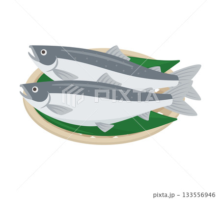 ざるに盛られた鮭,フラットイラスト ざるに盛られた鮭,フラットイラスト 133556946