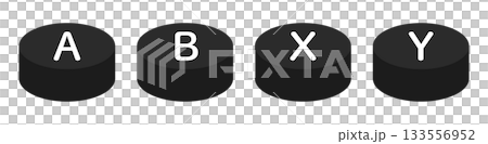 ABXY按鈕的簡單單色向量插圖。圓柱形遊戲開關透明背景套裝 133556952