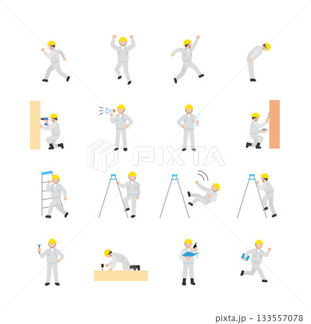 建設現場の作業員セット：作業、行動、危険な状況 133557078