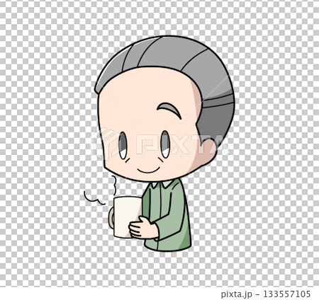 Illustration of an elderly man drinking a hot drink before going to bed 133557105
