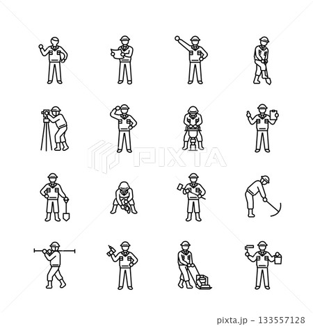 交通誘導・警備員のセット：誘導棒を使った指示とポーズ 133557128