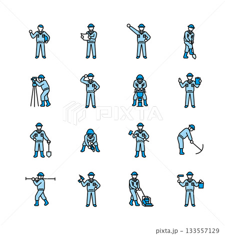 交通誘導・警備員のセット：誘導棒を使った指示とポーズ 133557129