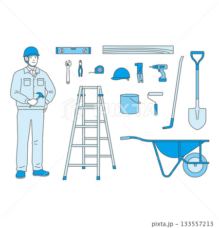建設・大工・DIY用工具と作業員のセット 建設・大工・DIY用工具と作業員のセット 133557213