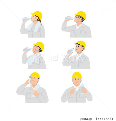 建設・工場作業員のセット：作業服とヘルメット姿のポーズ 133557214
