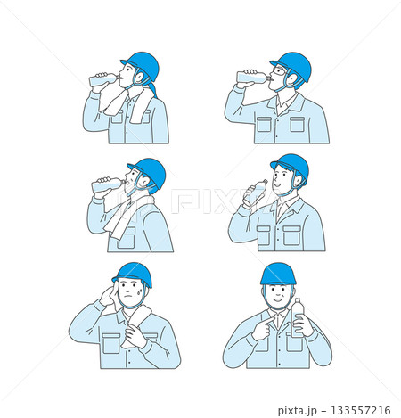 建設・工場作業員のセット：作業服とヘルメット姿のポーズ 133557216