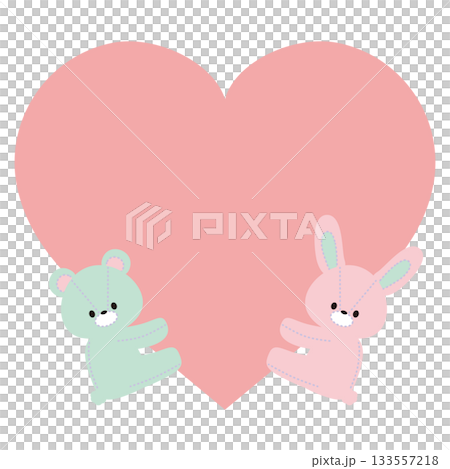 一隻兔子和一隻泰迪熊抱著一顆心的插圖 133557218