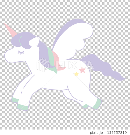 一幅粉彩色獨角獸的插圖,獨角獸長著翅膀。 一幅粉彩色獨角獸的插圖,獨角獸長著翅膀。 133557219