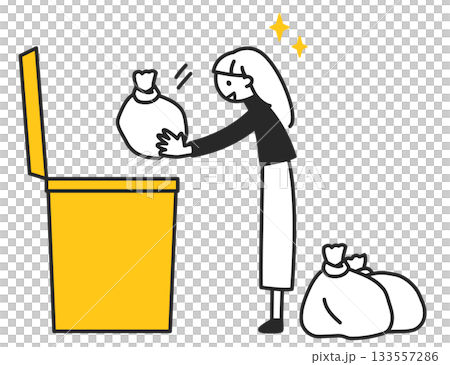 大きなゴミ箱にゴミを捨てる女性・断捨離や整理整頓のイメージ 133557286