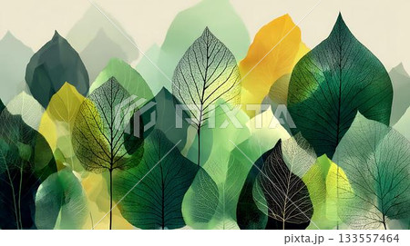 watercolor colorful leaves on white background 133557464