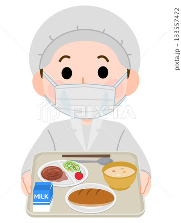 給食調理員　マスク装着　イラスト 133557472