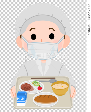 給食調理員　マスク装着　イラスト 133557472